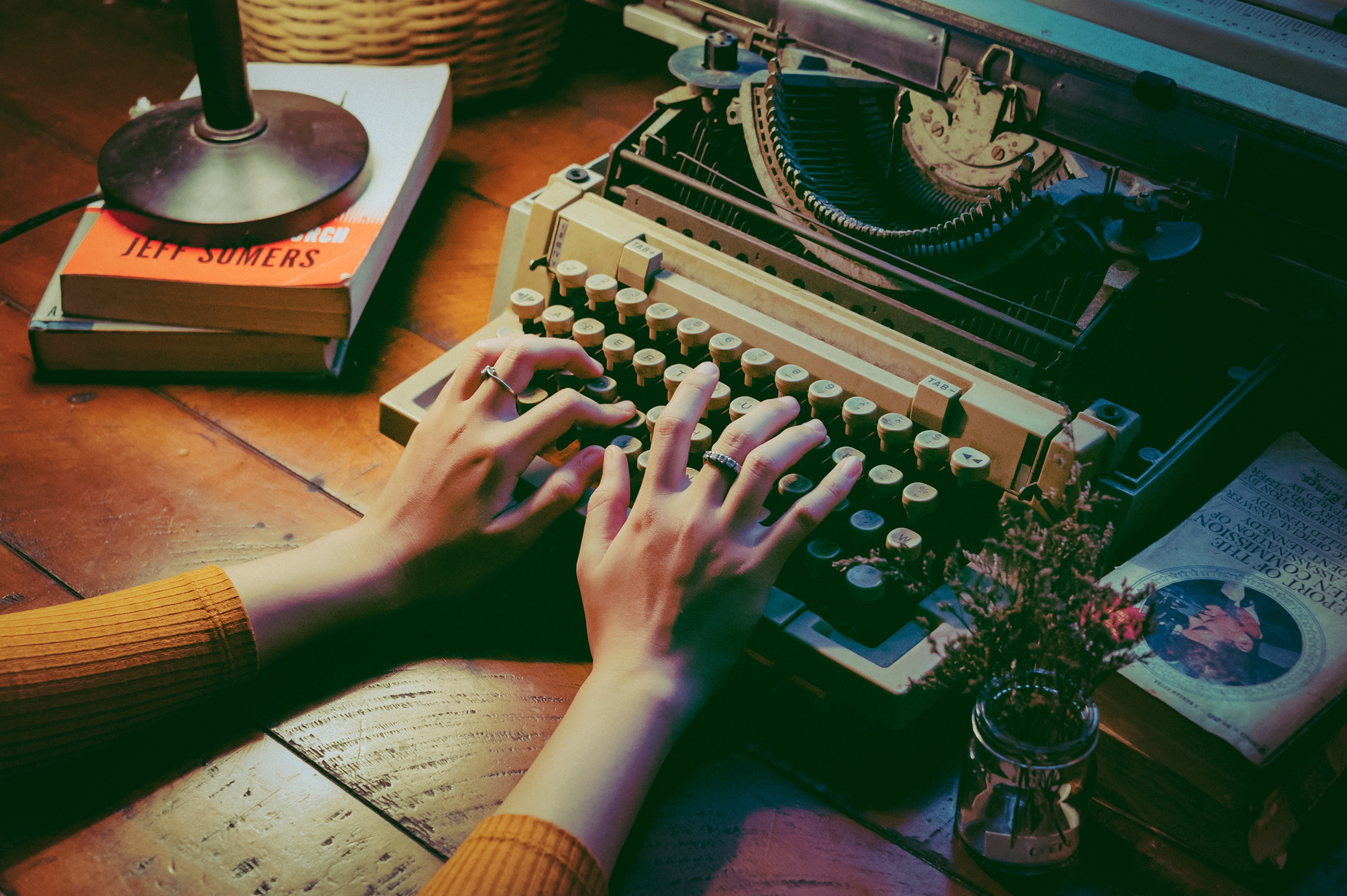 typing on a typewriter